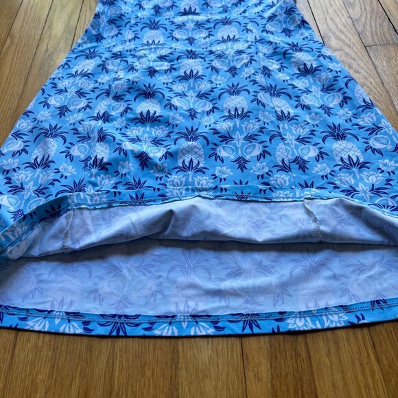 J. McLaughlin Size XS Blue Rue Pineapple Print Sleeveless Split Neck Shift Dress - Picture 7 of 13